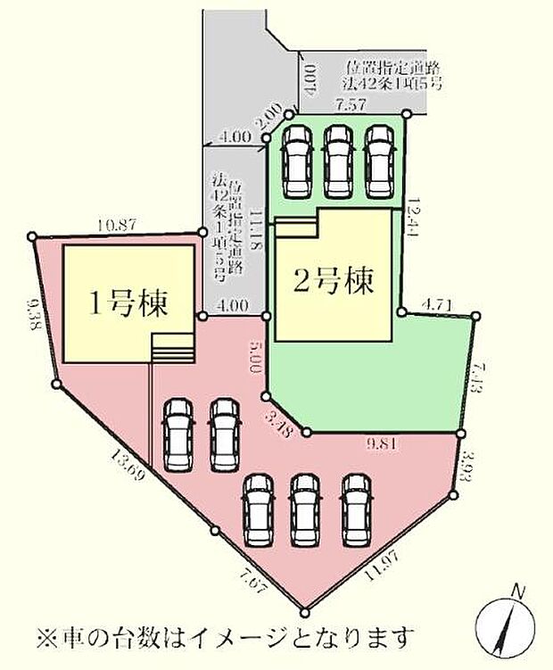 北・西側4ｍ私道に接道