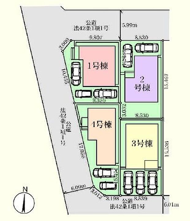 北側約6m・西側6m・南側6m公道に接道