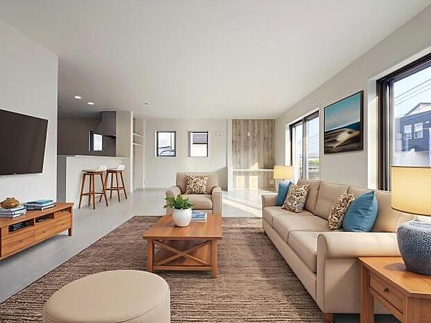 ママが夕飯の支度をしながら、宿題をするお子様を優しく見守れる。そんな理想を叶えるスタディーコーナー付きの広々20帖超LDK。※画像の家具一式はCGによるイメージ画像です。実際におかれておりません。