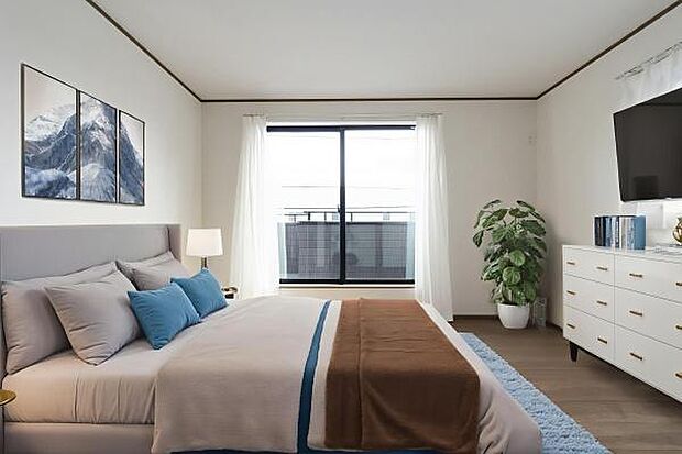 柔らかな陽光が舞い込むプライベートルーム。お子様の成長を見守りながら、自分の時間も大切にできる。そんな理想の暮らしが叶います。※画像にある家具一式はCGイメージです。実際に付いておりません。