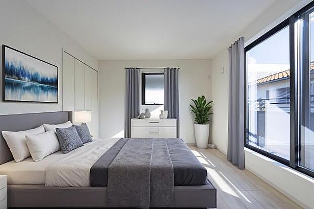 柔らかな陽光が注ぐ心地よい洋室。木の温もりを感じる空間で、お子様の成長を優しく見守ります。笑顔あふれる家族の未来がここから始まります。(本画像はCGにて家具等を配置しております)