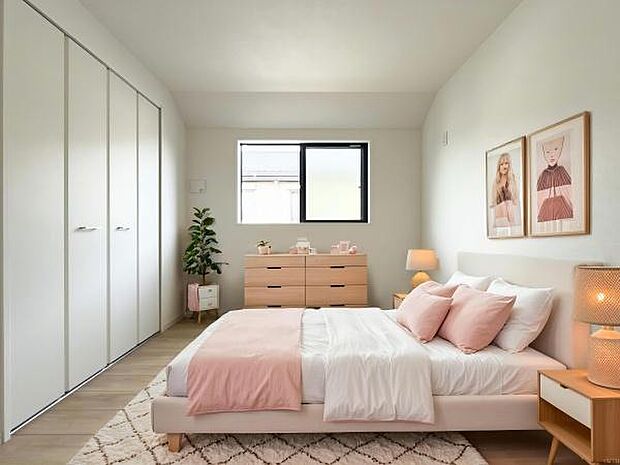 たっぷりしまえる大容量クローゼット完備。お部屋をスッキリ保てるから、ゆとりある暮らしが叶います。安らぎの時間を大切にできる設計です。CGにて家具等を配置しております。実際に家具はおかれておりません。