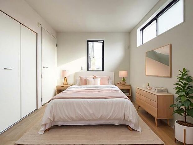 複数の窓から心地よい風が吹き抜ける、開放感あふれるプライベートルーム。朝の光で健やかに目覚める、理想のライフスタイルを実現しませんか。CGにて家具等を配置しております。実際に家具はおかれておりません。