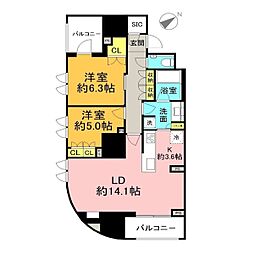 グランドメゾン山下公園 2LDKの間取図画像