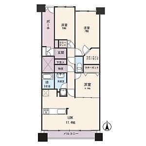間取り:床暖房付き17.4帖のゆったりLDK 間取り:床暖房付き17.4帖のゆったりLDK