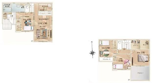 《間取り》■リビング中心の新生活。光を取り入れる開放的な設計で居心地の良い時間を演出します。