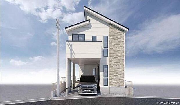 《完成予想図》 ■陽当たりが良い土地に、スタイリッシュかつ重厚感のある外観。本画像はCGで作成しており、実際に現地に車は置かれておりません。また、価格に車は含まれておりません。