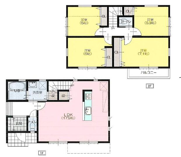 《間取り》■リビング中心の新生活。光を取り入れる明るく開放的な設計で居心地の良い時間を演出します。