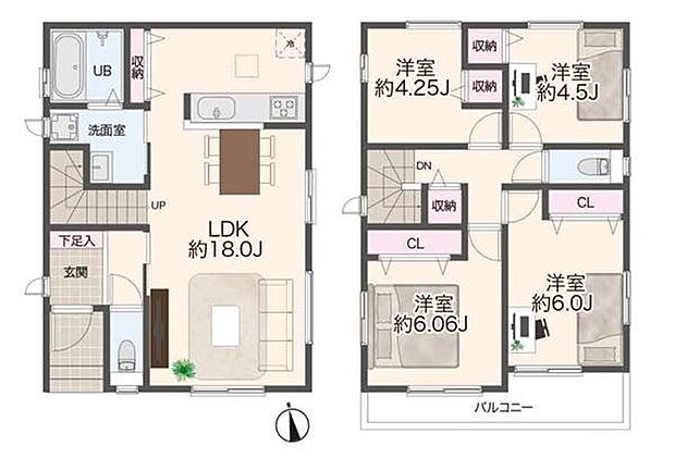 《間取り》■リビング中心の新生活。光を取り入れる開放的な設計で居心地の良い時間を演出します。
