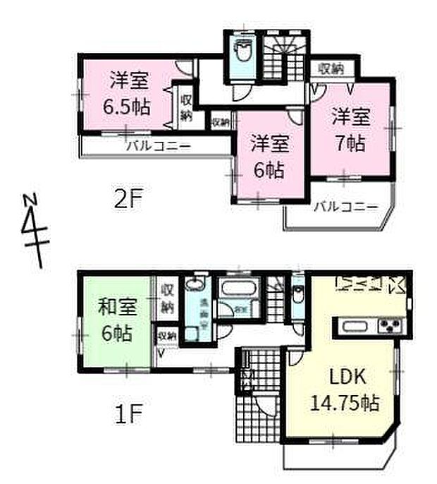 14.75帖の広々LDKは自然とご家族が集まる空間。全居室6帖以上＆2面採光で明るくゆとりの4LDK！1階も2階も窓多く、日当たりや風通し◎リビングから独立した和室は客間や寝室にも活用可能！