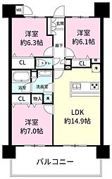 プレジール牛久オペラスクエア 3LDKの間取図画像