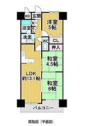 コスモ岩出 3LDKの間取図画像