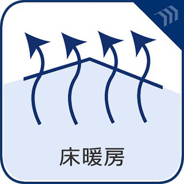 【床暖房】　リビングを足元から暖める床暖房。お部屋の空気を乾燥させること無く、クリーンに暖めます。     