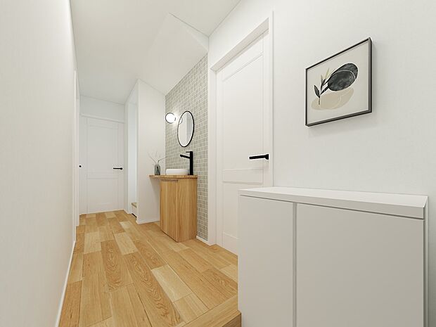 廊下。(パースはイメージのため実際と色柄が異なる場合があります)