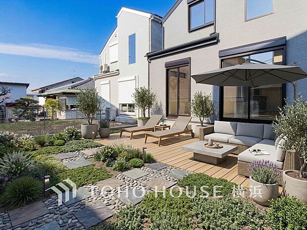 何気ない日常に彩りを加え、家族の笑顔が増えるお庭のある暮らし。(家具はAI加工です)