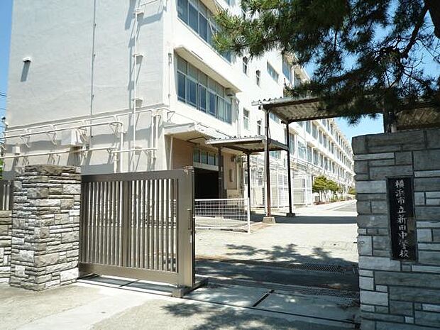 横浜市立新田中学校　600m　徒歩8分。部活などで帰りが遅くなっても安心の距離感です。 