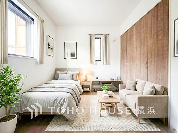 プライベートな自分時間を快適に過ごせるお部屋。（家具・装飾品等はAI加工です）