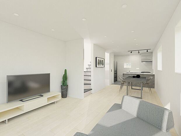 リビング。（パースはイメージのため実際と色柄が異なる場合があります）