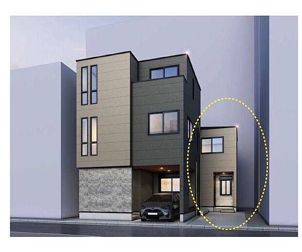 訪れる人の記憶に残るスタイリッシュな邸宅。（パースはイメージのため実際と色柄が異なる場合があります）