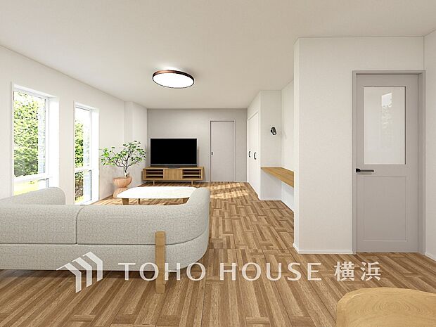 リビング。（パースはイメージのため実際と色柄が異なる場合があります）