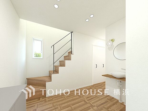 廊下。（パースはイメージのため実際と色柄が異なる場合があります）