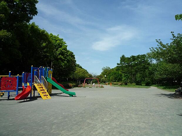 神田公園　550m　庭園のような美しいつくりの公園。周囲の豊かな自然を背景に細長く広がっています。 
