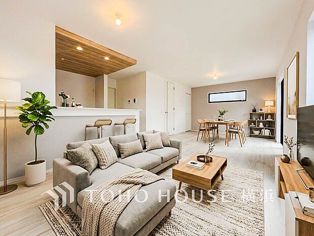 ここはみんなが集い、食事と楽しい会話が始まるスペース。（家具・装飾品はAI加工です）