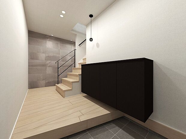 玄関。(パースはイメージのため実際と色柄が異なる場合があります)