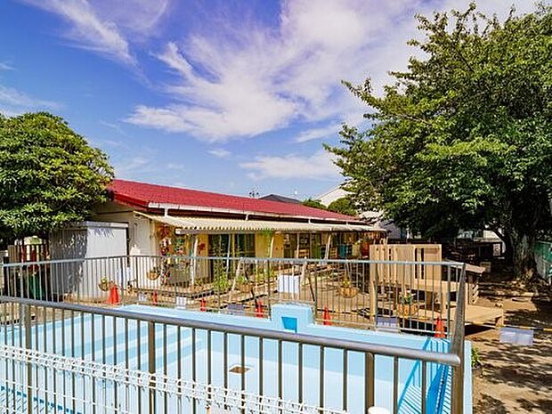 鳩の森愛の詩宮沢保育園 160m 園庭に大きな桜の木が3本有、緑に囲まれ四季折々の季節を味わって子どもたちが 大きくなっています。