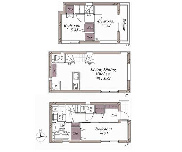 3LDK 土地面積43.59m2　建物面積70.79m2