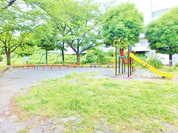 十日市場西田公園　300m　桜の木があり、春にはお花見が楽しめる公園です。カラフルな複合遊具があり、子ども達が集まっています。 