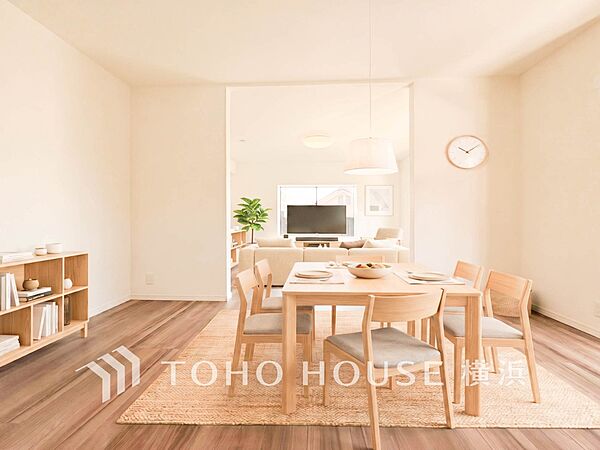 食事と楽しい会話が始まるスペース。生成AIによるイメージです。家具・小物は販売図面に含まれません。