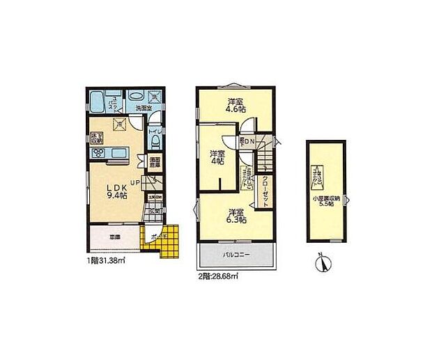 3LDK　土地面積66.61m2　建物面積66.06m2