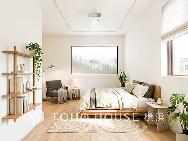 一日の疲れをいやしてくれる寝室。※生成AIによるイメージです。家具・小物は販売価格に含まれません。