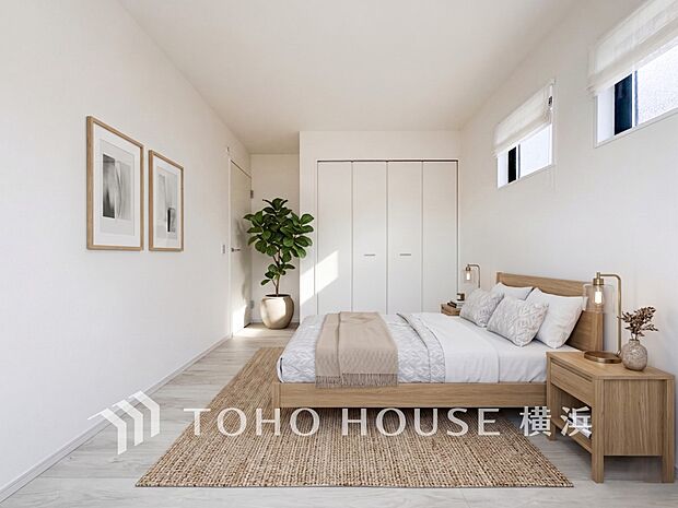 一日の疲れをいやしてくれる寝室。※生成AIによるイメージです。家具・小物は販売価格に含まれません。