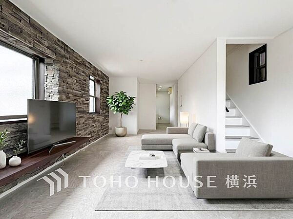 ゆったり寛げる広々リビング。※生成AIによるイメージです。家具・小物は販売価格に含まれません。