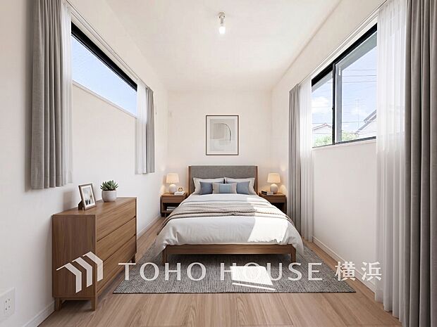 一日の疲れをいやしてくれる寝室。※生成AIによるイメージです。家具・小物は販売価格に含まれません。