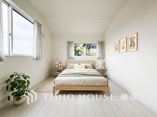 一日の疲れをいやしてくれる寝室。※生成AIによるイメージです。家具・小物は販売価格に含まれません。