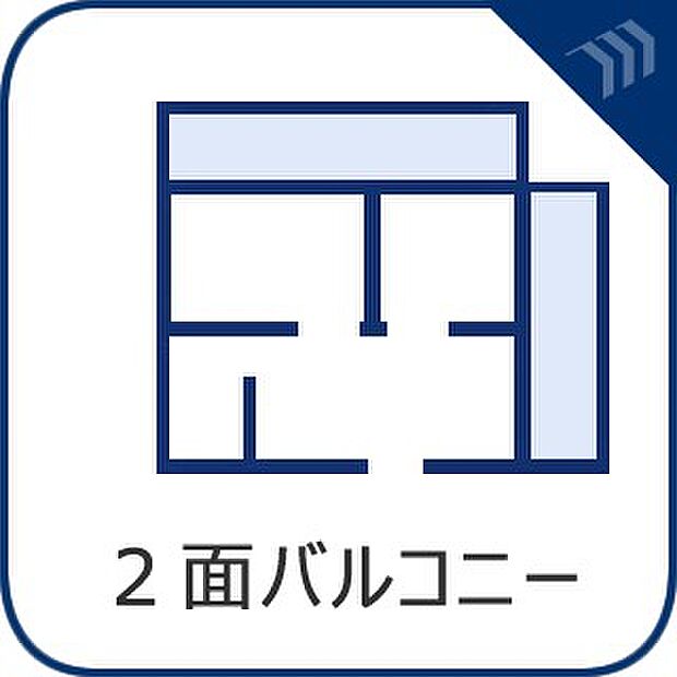 【2面バルコニー】 心地よい陽射しや暖かな風を楽しむことが出来るバルコニーは、晴れた日にはたっぷりの洗濯物が干せます。