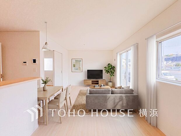 ゆったり寛げる広々リビング。※生成AIによるイメージです。家具・小物は販売価格に含まれません。