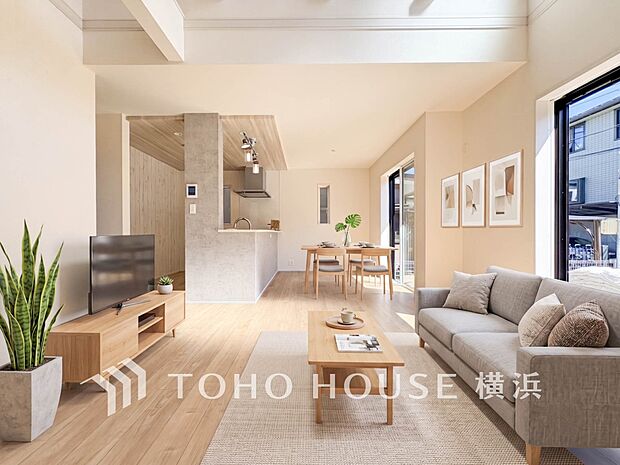 ゆったり寛げる広々リビング。※生成AIによるイメージです。家具・小物は販売価格に含まれません。