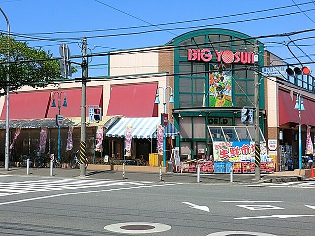 ビッグヨーサン十日市場店　800m　9時～20時半営業のスーパー。生鮮食品や食料品がお求めやすい価格で豊富に揃います。 