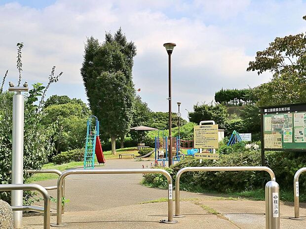 六ツ川中央公園 1100m 南側にはお子様が楽しく遊べる遊具のある広場、北側には緑が豊かな自然を楽しむエリアが広がります。