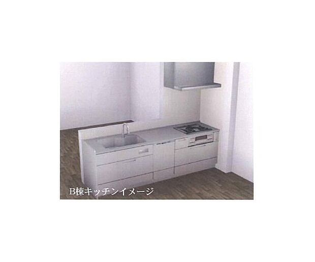 キッチン。(パースはイメージのため実際と色柄が異なる場合があります)