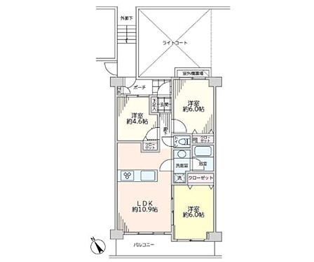 3LDK 専有面積60m2