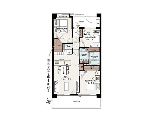 3LDK、専有面積70.10m2