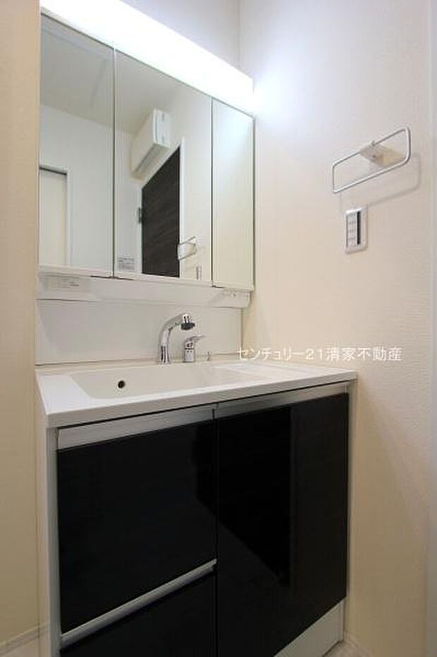 2号棟：ワイドな鏡を備えた洗面化粧台(2025年09月撮影)