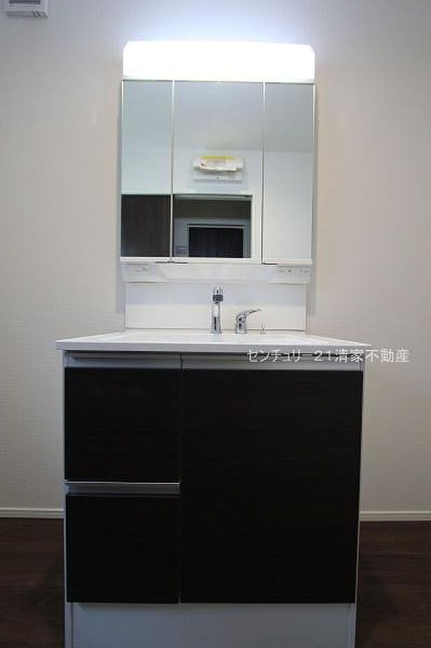 2号棟：ワイドな鏡を備えた洗面化粧台(2026年01月撮影)