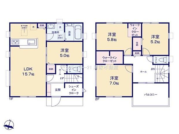 全室2面採光の明るい室内!