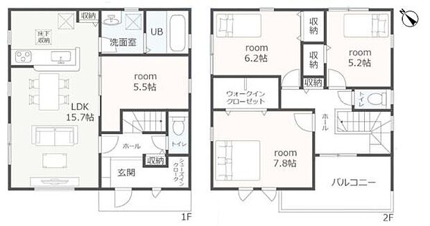 全居室収納付きでスッキリ片付く住まい